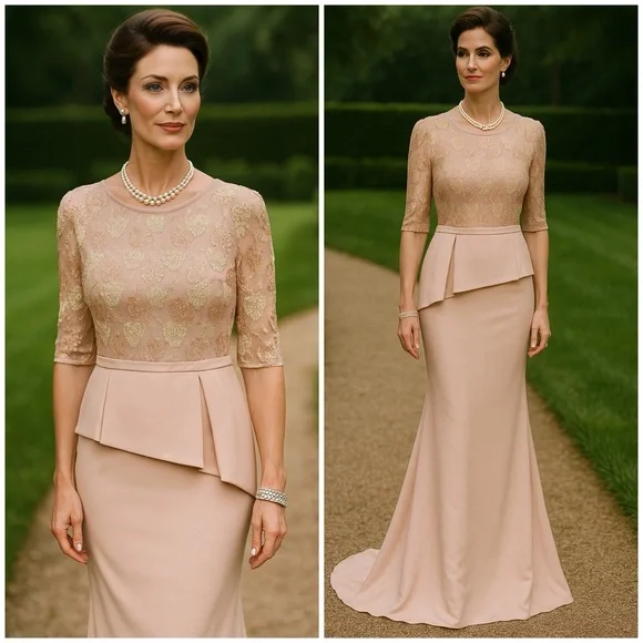 Teri Jon | Dresses | Rickie Freeman For Teri Jon Womens Beige Lace Bodice Peplum  Gown Dress 680 | Poshmark